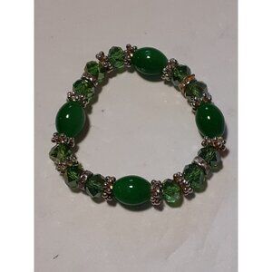 Green Glass & Crystal stretch Bracelet
